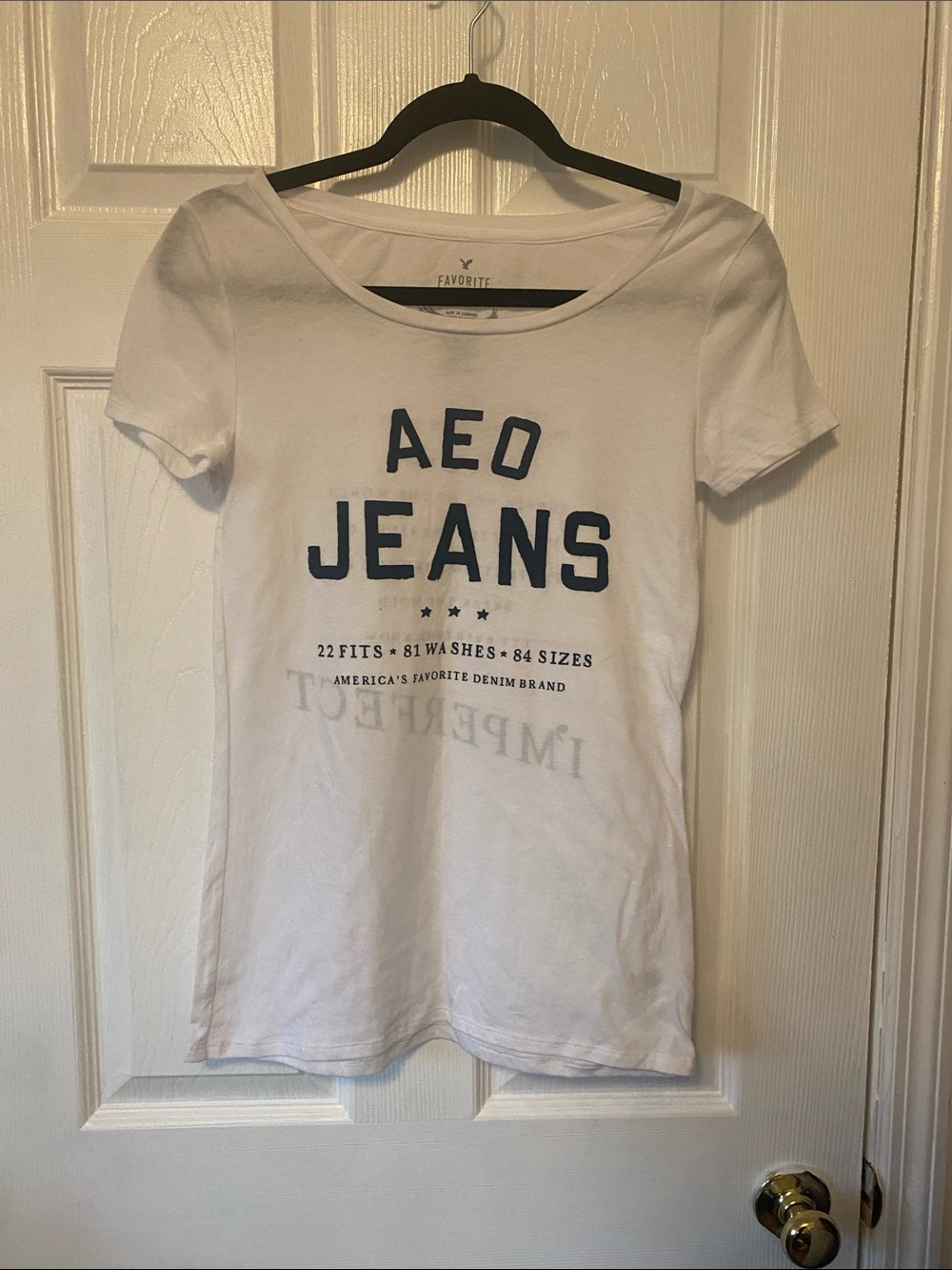 American Eagle Outfitters White Short Sleeve Tee with Navy Logo